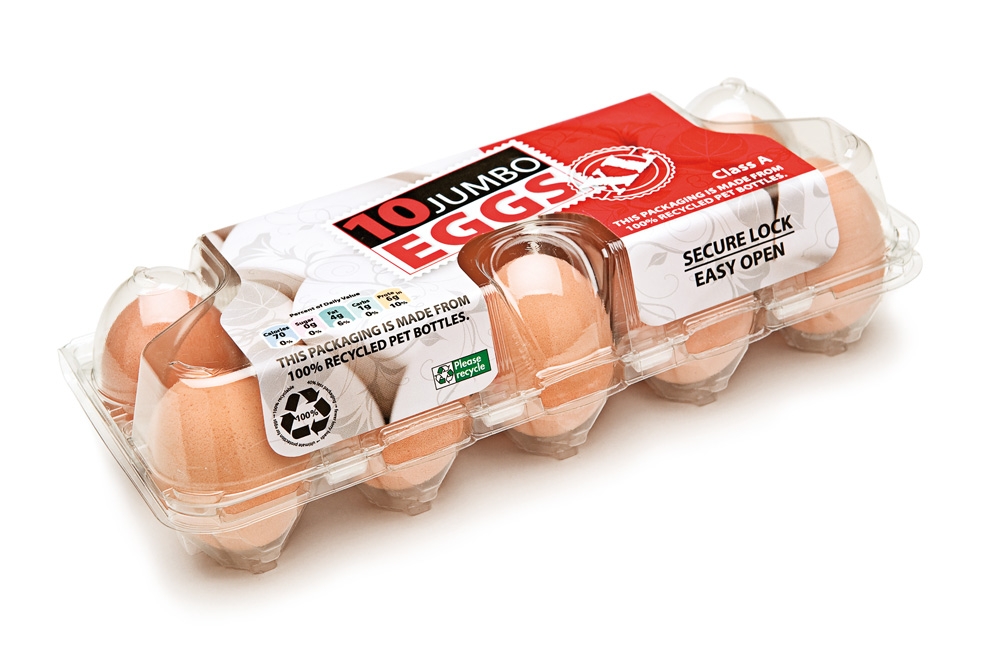 Eggbokser 1x10 i klar plast til store hønseegg. 180 stk.