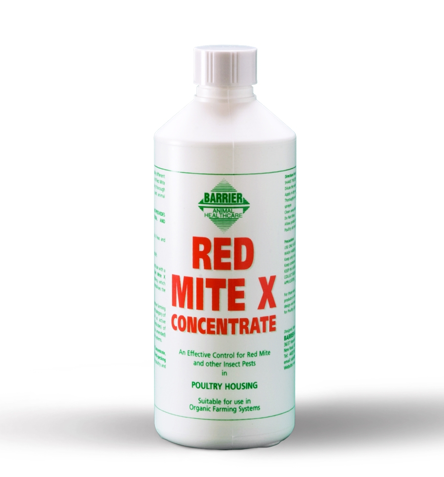 Barrier Red Mite X konsentrat gir effektiv kontroll over røde midd (blodmidd) og andre skadedyr hos fjærfe og dyr. Det er ikke giftig og trygt å bruke rundt fôringsområder, matvarer og eggleggere.