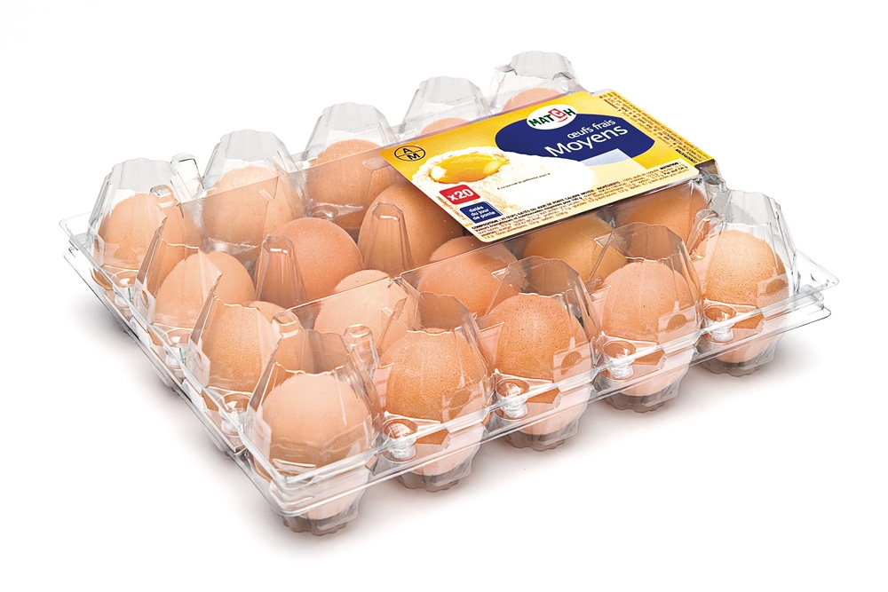 Eggbokser 1x20 i klar plast til hønseegg.  Fine til fargerike egg.

Laget av resirkulert R-PET, Polyetylen tereftalat, et termoplastprodukt i polyesterfamilien. Materialet er lett gjenvinnbart, og oppnår høyeste skala for gjenvinnbarhet.