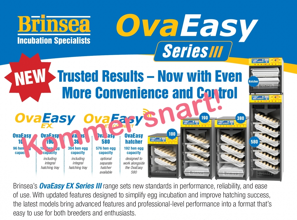 Ny modell kommer! Brinsea OvaEasy Series II EX klekker er designet for å utfylle OvaEasy 580 Series II rugemaskin for å gi et høy kvalitets, høy kapasitets multi-trinns rugesystem. Passer også til 190 og 380 Advance.