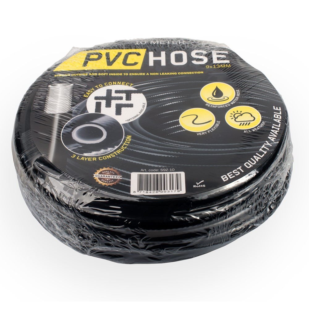 PVC slange, svart, fleksibel 9mm (9x13mm) 2 lag, 5 m. Passer til 10 mm.
